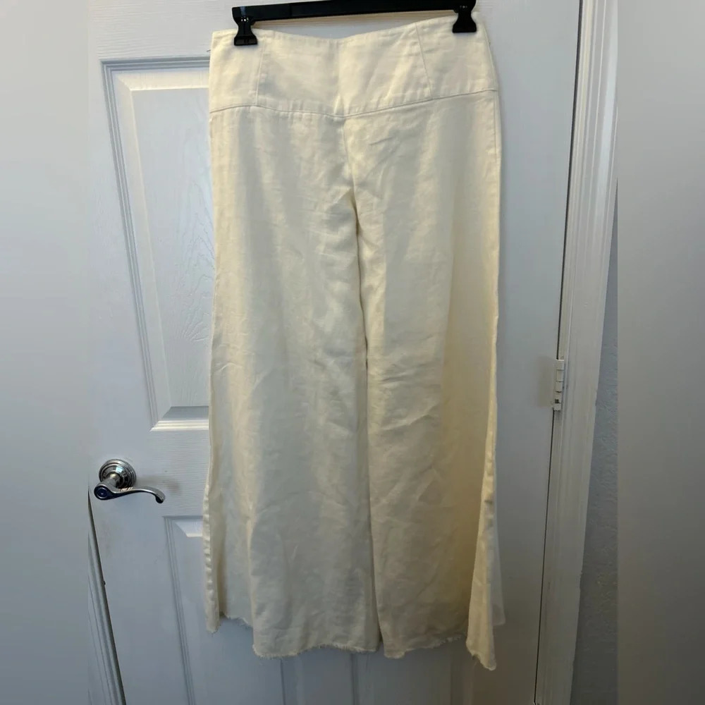 black halo wide leg linen pants off white - Picture 3 of 5